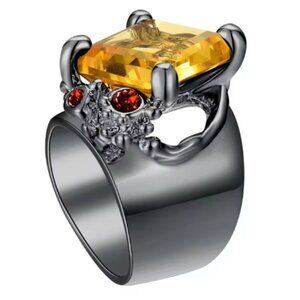 Large Yellow/Lemon Zirconia Statement Ring Women Jewelry Wide Band